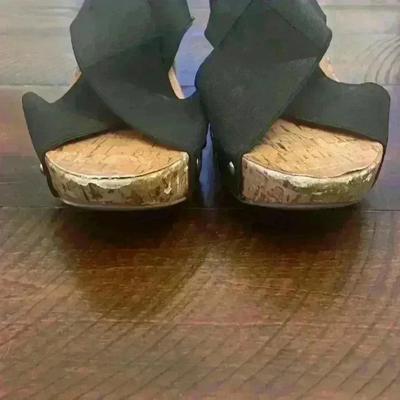 Charming Charlie Cork Wedge Studded Black Sandals Size 9 - Picture 7 of 10